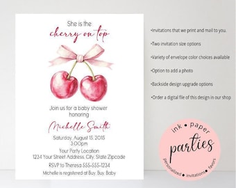 Cherry on Top Baby Invitation - Cherries Baby Shower, Couples Shower Invitations - Cherries Coquette Baby, Bridal Shower Party Invitation