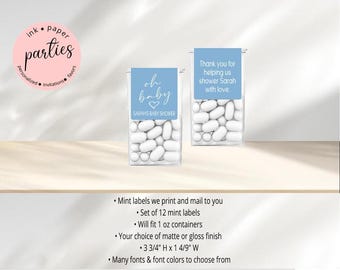 Oh Baby Mint Labels - Baby Shower Party Favors - Oh Baby Mint Favor Stickers - Candy Mint Box Party Favor - Baby Shower Mints Favor Labels