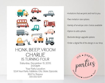 Faire-part transport - Faire-part voitures et camions - Faire-part de fête d'anniversaire de véhicule - Faire-part embouteillage - Faire-part voitures