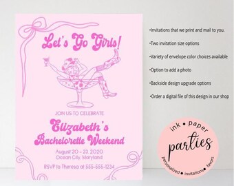 Let's Go Girls Invitation - Bachelorette Weekend Invitations - Martini Bridal Shower Invitation - Cowgirl Birthday Invitation