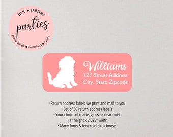 Dog Puppy Silhouette Animals Pets Pet ~Any Color Background ~ Return Address Labels Personalized Custom ~ We Print and Mail to You