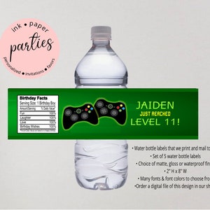 Video Game Gaming Controllers Birthday Party Favors Favor Water Bottle Labels Wrappers - We Print and Mail to you!