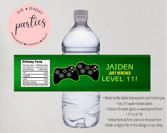 Video Game Gaming Controllers Birthday Party Favors Favor Water Bottle Labels Wrappers - We Print and Mail to you!