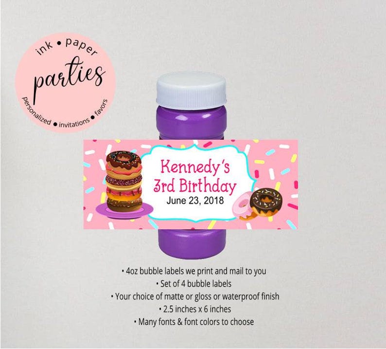 Donut Donuts Sprinkles Birthday Party Bubble Labels Wrappers Favors ...