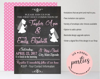 First Communion Invitation Twins Invitations Invites Personalized Custom ~ We Print and Mail to You