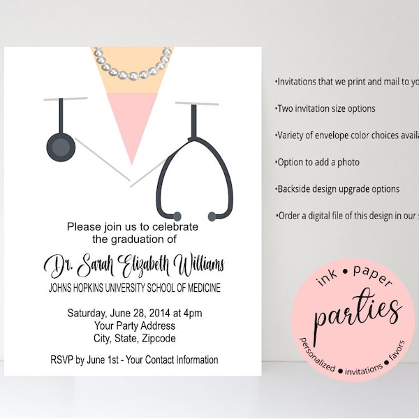 Graduation White Coat Ceremony Graduate MD Doctor Nurse Pharmacist Medical Medicine School Party Invitations Announcement  ~ We Print & Mail