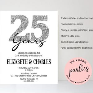 25h Anniversary Invitation - Wedding Anniversary Invitations - Vow Renewal Party Invites, Personalized 25th Anniversary Party Invitations