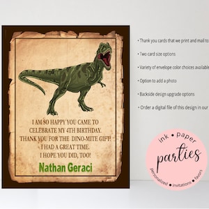 Dinosaur T-Rex Birthday Party Thank You Note Cards Personalized Custom ~ We Print and Mail to You