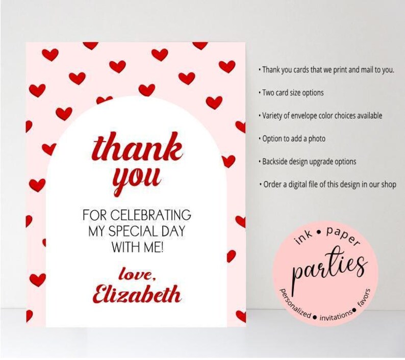 Sweetheart Birthday Thank You Cards - Valentine Hearts Note Card ...