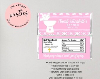 Dove Cross Baptism Confirmation First Communion Religious Party Candy Wrappers Favors Personalized Custom Design ~ We Print and Mail to You