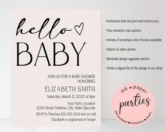Hello Baby Invitation - Baby Shower, Couples Shower, Birthday - Personalized Bear Invitations - Personalized Baby Shower Invitation