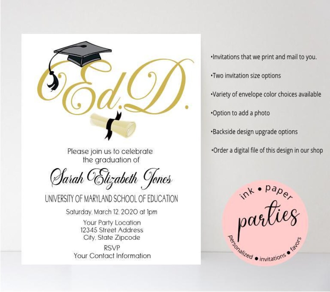 Ed.d. College School Education Graduation Party Invitations Invites ...