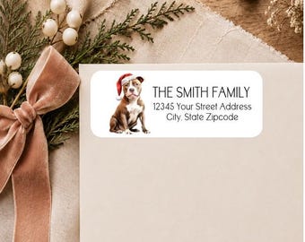 Christmas Dog Return Address Labels - Dog Address Labels - Pitbull Address Labels - Christmas Address Stickers - Christmas Address Sticker