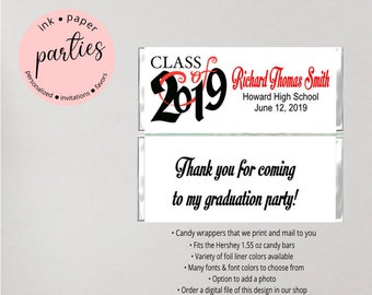 Graduation Graduate ~ ANY COLORS ~ Party Candy Wrappers Favors Personalized Custom Design ~ We Print and Mail to You