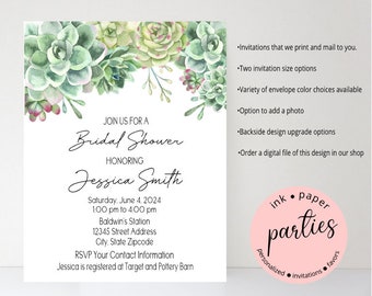 Succulent Floral Flowers - Birthday, Shower, Wedding, Graduation - Party Invitations - Personalized Invites ~ We Print and Mail