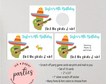 Mexican Fiesta Cinco de Mayo Sombrero Birthday Shower Party Scratch Off Tickets Cards Favors Game Personalized Custom - We Print and Mail