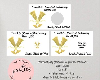 50th Wedding Anniversary Gold Golden Party Scratch Off Tickets Cards Favor Favors Game - We Print and Mail to you!