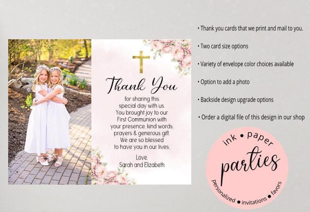 Communion Thank You Cards - Baptism Note Card - Confirmation Thank You ...