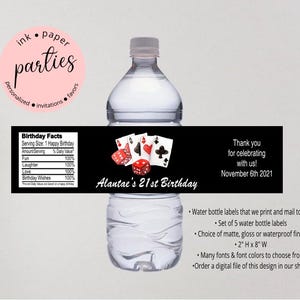 Poker Cards Chips Casino Vegas Birthday Party Favors Favor Water Bottle Labels Wrappers Personalized - We Print and Mail to you!
