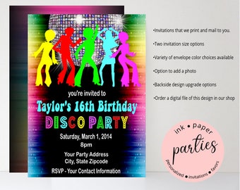 Disco Ball Dance Dancing Retro 70's Birthday Party Invitations Invites Personalized Custom ~ We Print and Mail to You