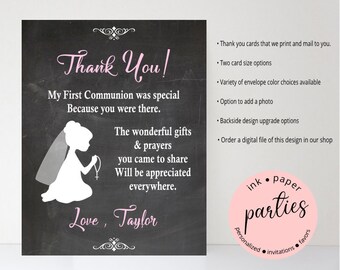 First Holy Communion Religious Party Thank You Note Cards Personalized Custom ~ We Print and Mail to You