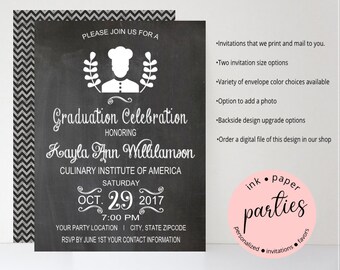 Culinary Chef Cooking Baking School Graduation Party Invitations Invites Announcement Personalized ~ We Print and Mail