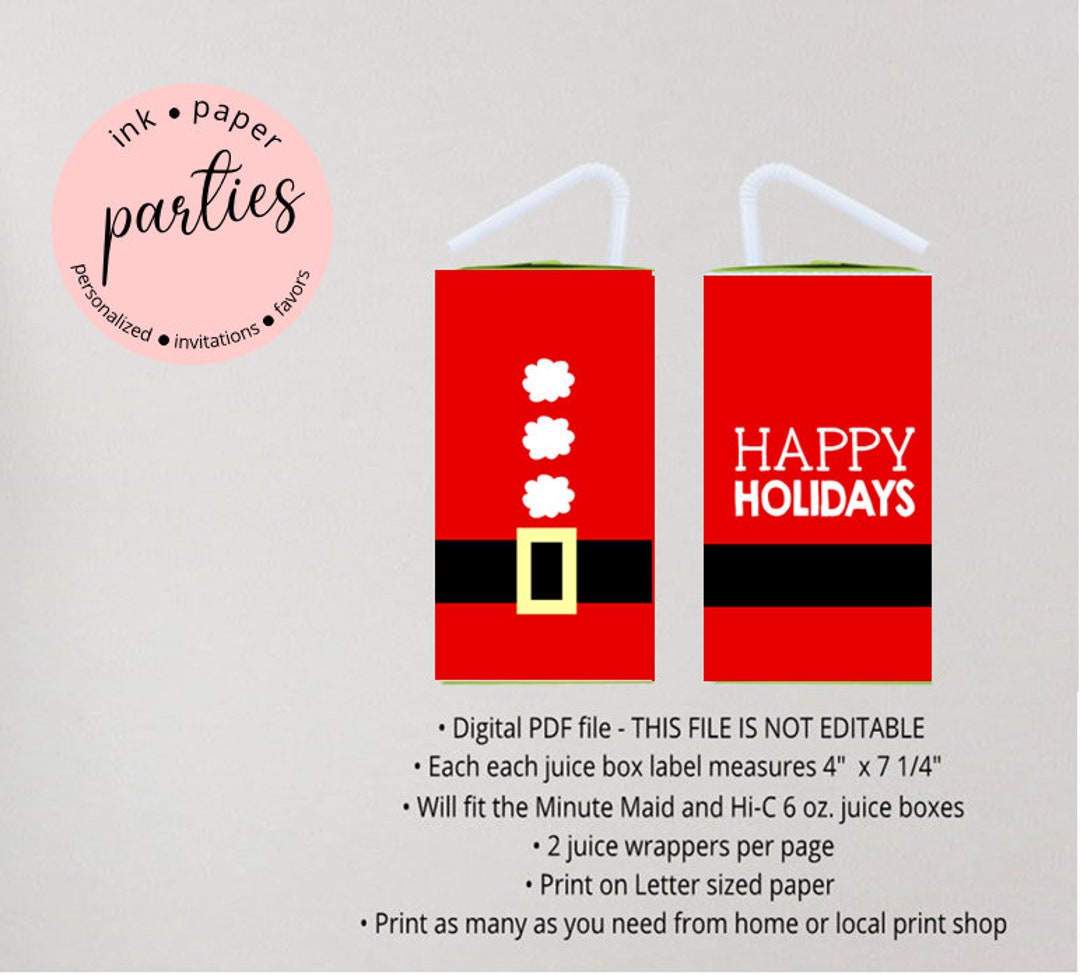Instant Download DIY Printable Christmas Holiday Santa Juice Box ...