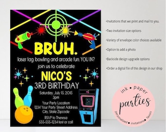 Bowling, Laser Tag, Arcade Invitation - Games, Sports Birthday Party Invitations - Personalized Gaming Invitations