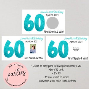 Birthday, Retirement, Anniversary ~ANY AGE ~ Party Scratch Off Tickets Cards Favor Favors Game - We Print and Mail to you!