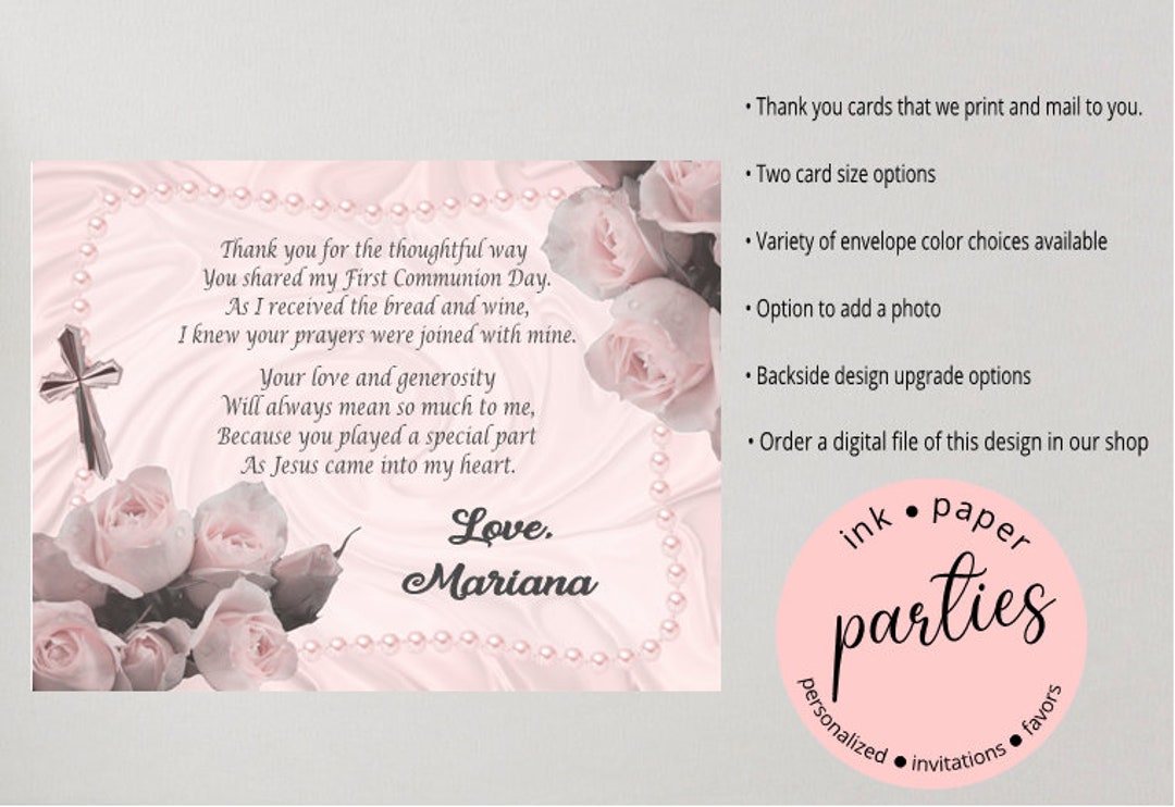 First Holy Communion Baptism Confirmation Religious Party Thank You ...