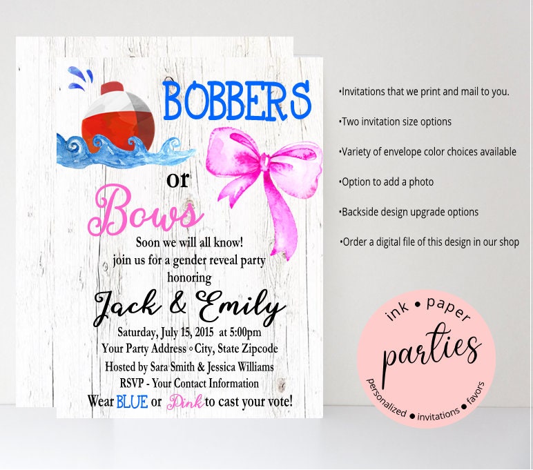 Bobbers or Bows Baby Shower Gender Reveal Party Invitations Invites  Personalized Custom Designed We Print and Mail to You -  Israel