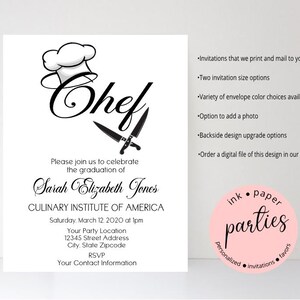 Culinary Chef Cooking Baking School Graduation Party Invitations Invites Announcement Personalized ~ We Print and Mail