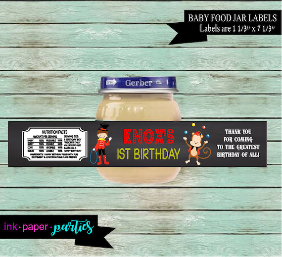 circus carnival birthday baby food jar labels wrappers party etsy