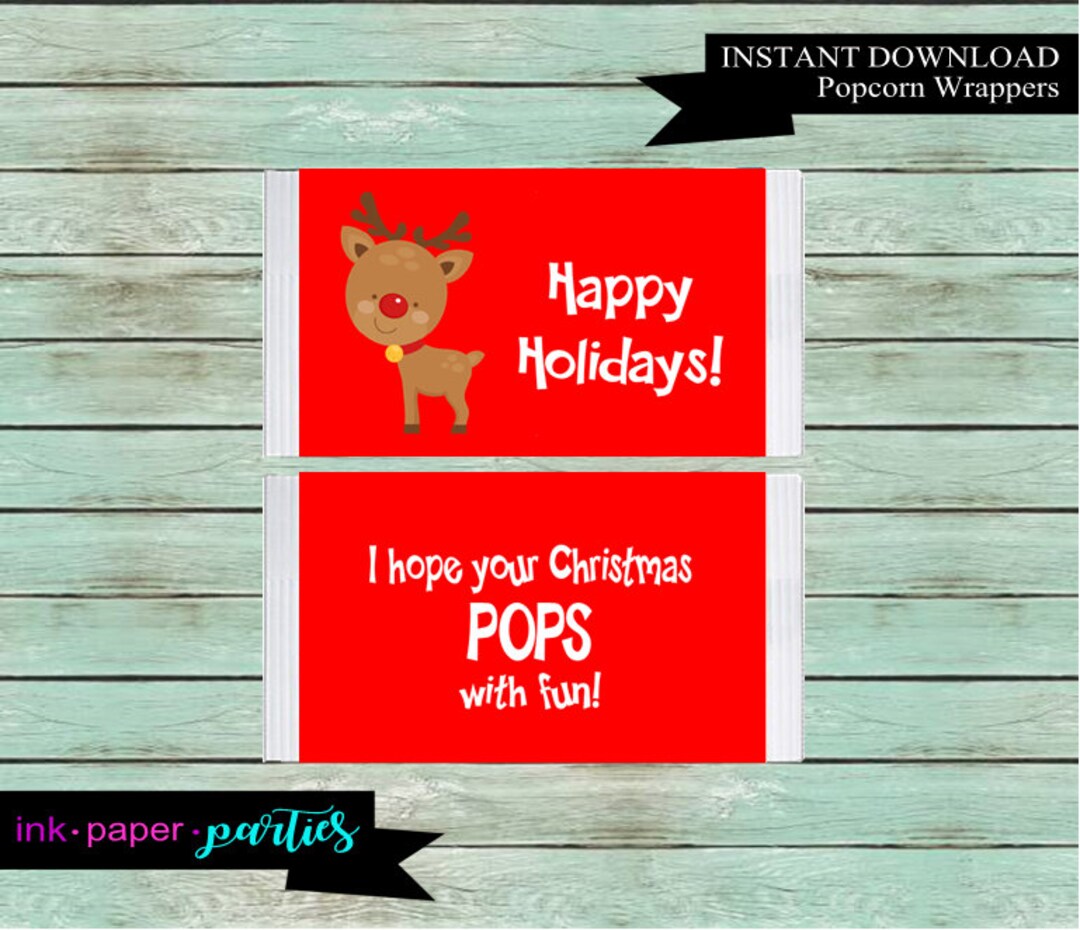 Printable Christmas Holiday Reindeer Popcorn Wrappers Party - Etsy