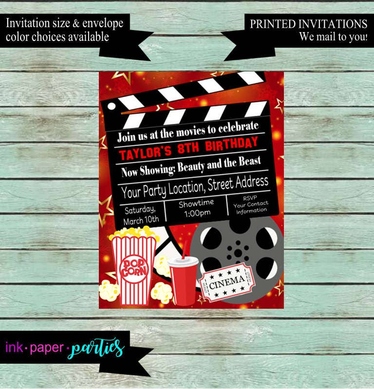 Movie Theater Movies Clapboard Popcorn Ticket Birthday Party | Etsy