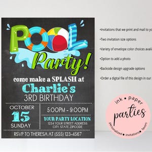 Pool Invitation - Pool, Swimming, Water Slide, Water Park Birthday Party Invitations - Personalized Pool Party Birthday Invitations
