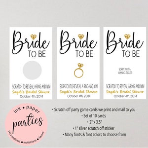 Engagement Ring - Bride To Be - Bridal Shower, Bachelorette, Wedding Favors - Party Game - Scratch Off Tickets Cards