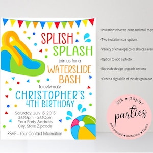 Waterslide Invitation - Pool, Swimming Birthday Party Invitations - Personalized Pool Party, Water Slide, Water Park Invitations