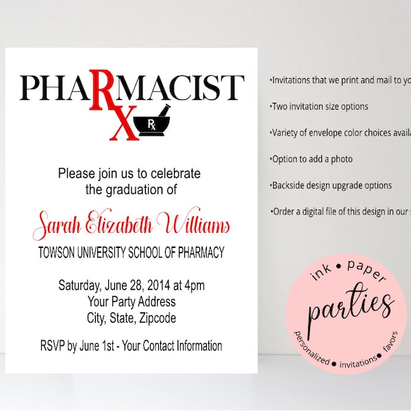 Pharmacy Graduation Invitations Etsy