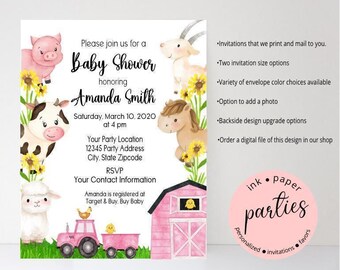 Farm Invitations - Barn Invitations - Farm Baby Shower Party Invitation - Farm Animal Birthday Invitation - Barnyard Friends Party Invite