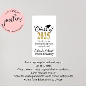 Graduation Favor Tag - Graduation Gift Tag, Graduation Party Favors - Graduate Party Favor - Thank You Tags - Graduation Thank You Tag