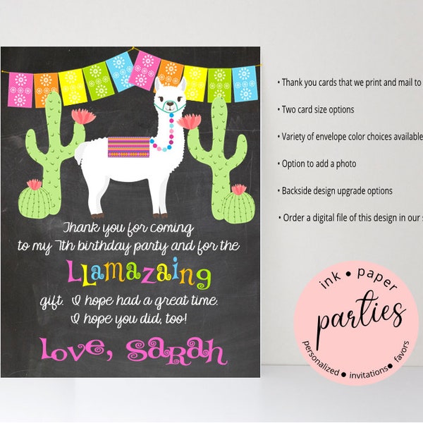 Llama Mexican Fiesta Chalkboard Birthday Party Thank You Note Cards Personalized Custom ~ We Print and Mail to You