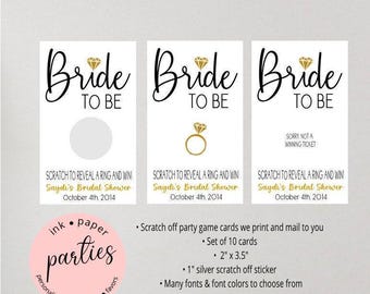 Engagement Ring - Bride To Be - Bridal Shower, Bachelorette, Wedding Favors - Party Game - Scratch Off Tickets Cards