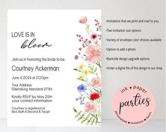 Love in Bloom Invitation - Baby in Bloom Invitation - Wildflowers Bridal Shower, Baby Shower, Birthday Party Invitations - Flowers Invites
