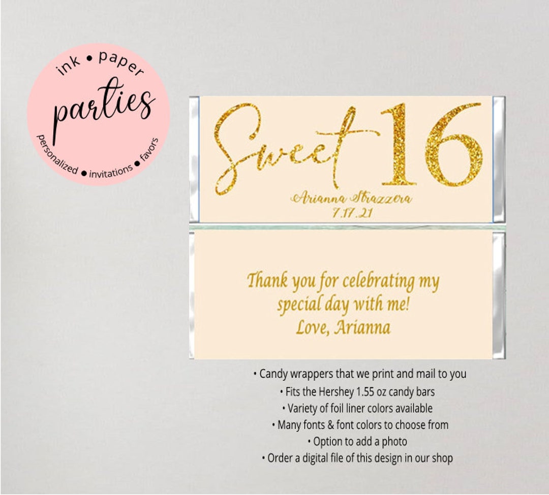 Sweet 16 Sixteen Birthday Party Candy Wrappers Favors Personalized ...