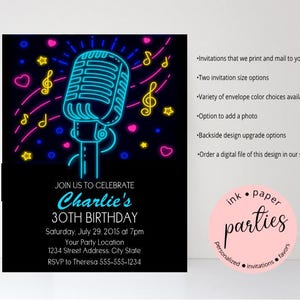 Karaoke Music Mic Microphone Birthday Party Invitations Invites ~ We Print and Mail to You