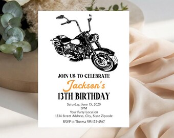 Motorcycle Invitations - Motorcycle Bike Birthday Party Invitation - Motorcycle Retirement, Wedding, Baby Shower, Bridal Party Invitation