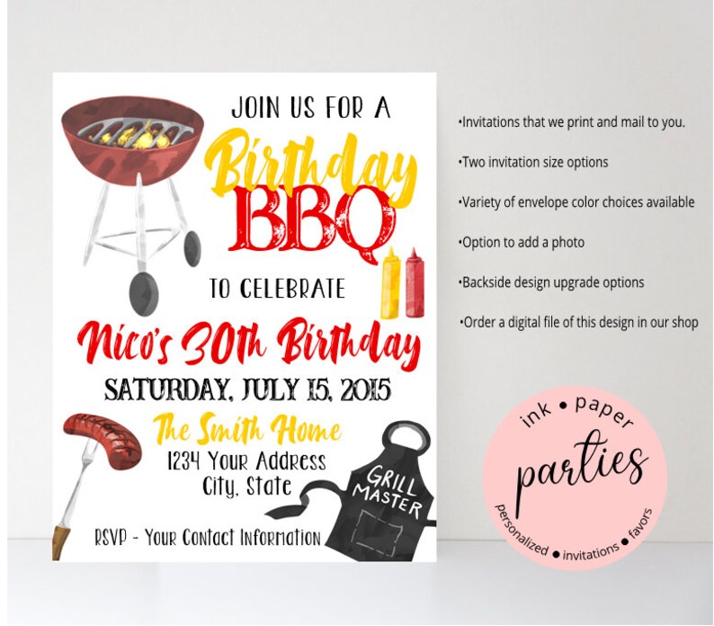 BBQ Barbeque Summer Cookout Grill Birthday Party Invitations Etsy