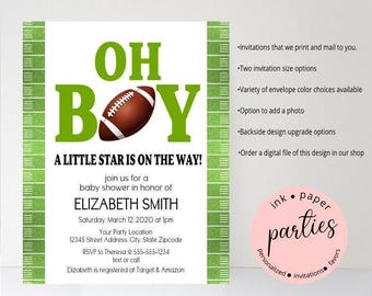 Invitations de baby shower ou de fête d'anniversaire de sport de football ~ Nous imprimons et expédions