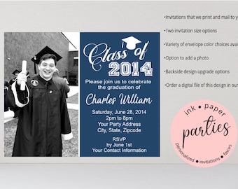 Graduation Graduate YOUR PHOTO~ Any Color ~  Party Invitations Invites Personalized Announcement Custom ~ We Print and Mail to You